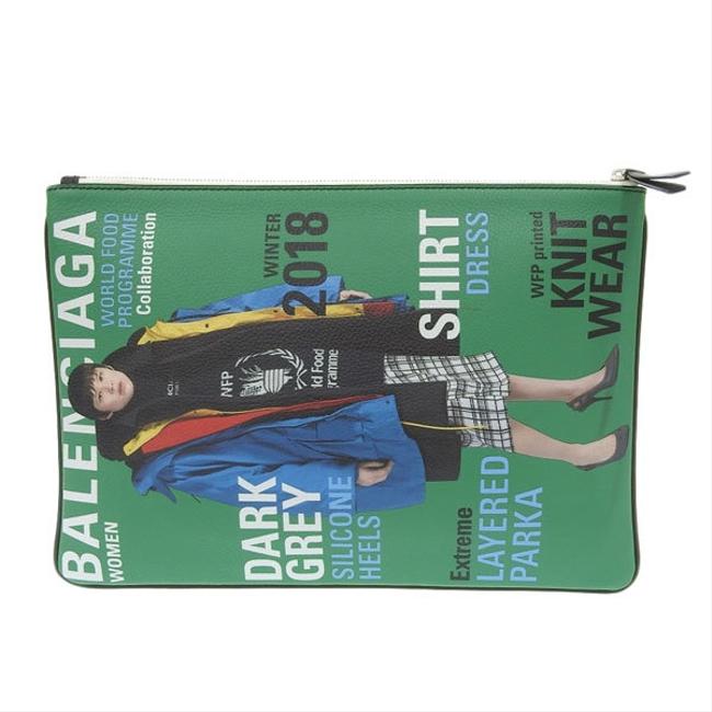 Balenciaga 506794 BlackGreen Leather Clutch