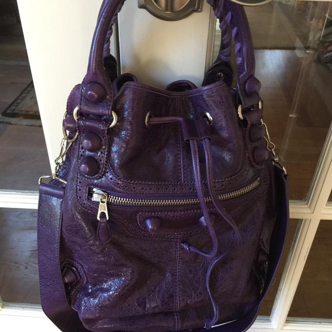 Balenciaga Agness Pleine Fleur Aniline Purple Leather Hobo Bag