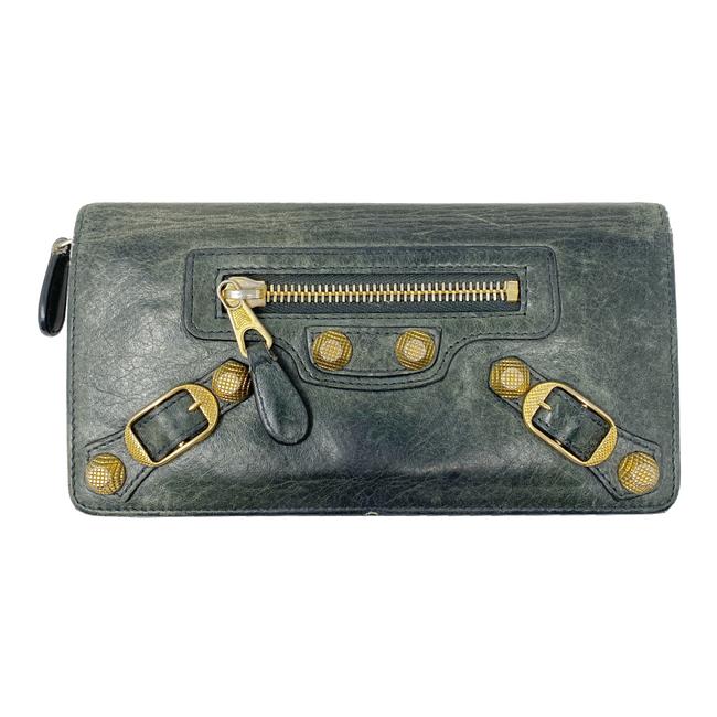 Balenciaga Anthracite Motocross Continental Studded Leather Wallet