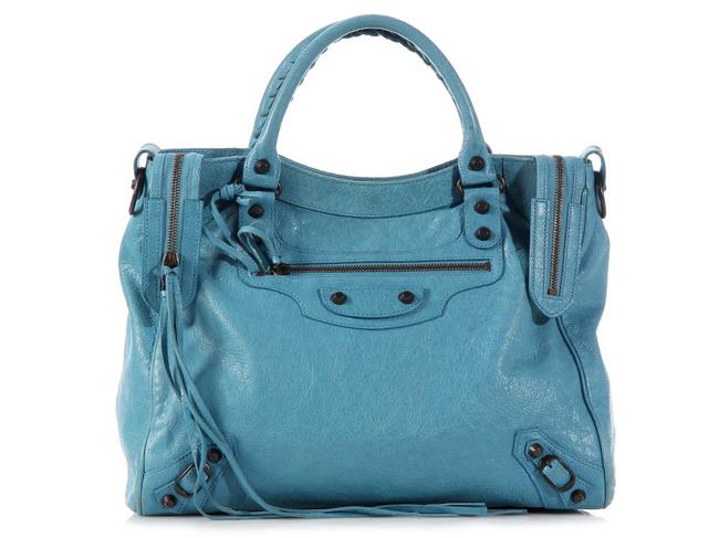 Balenciaga Classic Velo Atlantique Blue Leather Satchel
