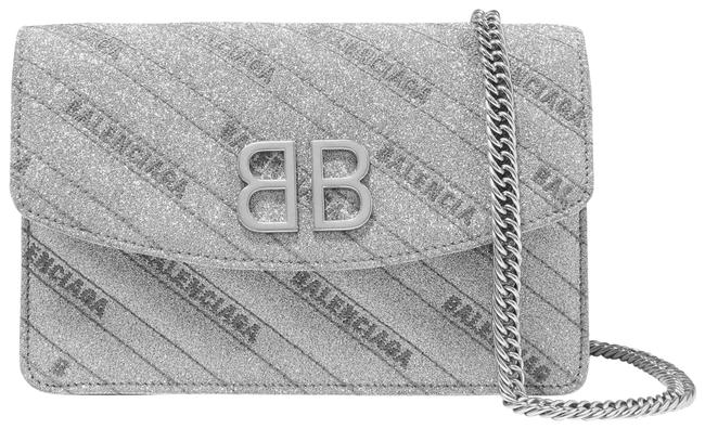 Balenciaga Bb Glittered Silver Leather Shoulder Bag