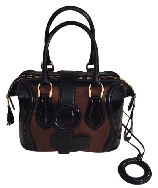 Balenciaga Black and Brown Patent Leather Leather Satchel