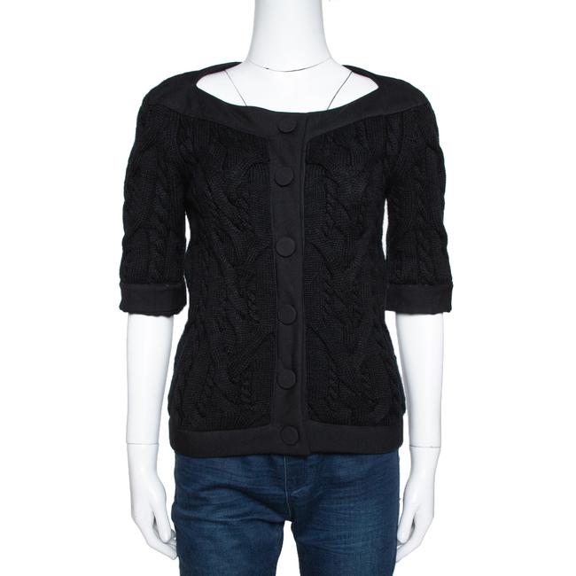 Balenciaga Black Cable Knit Three Quarter Sleeve Cardigan