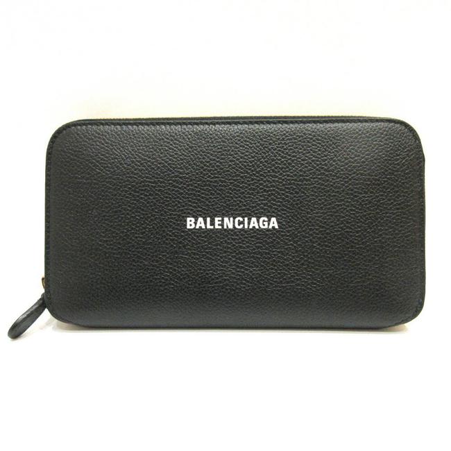 Balenciaga Black Cash Continental Round Zipper Womens Mens Calf Wallet