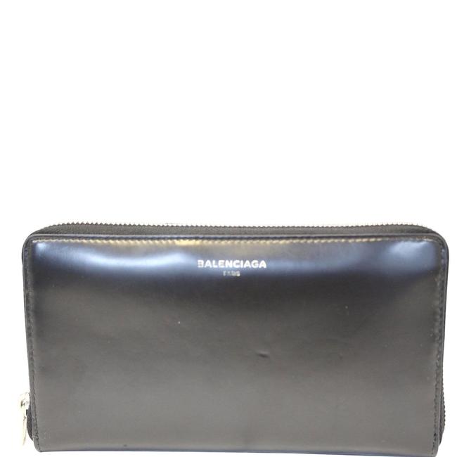 Balenciaga Black Continental Zip Around Leather Wallet