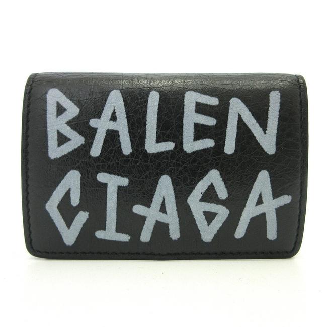 Balenciaga Black Graffiti W Mini Tri fold Hook Mens Womens Leather Wallet