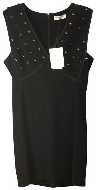 Balenciaga Black Grommet V Neck Sheath Short Cocktail Dress6 S