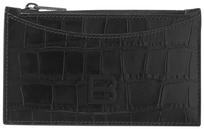 Balenciaga Black Hourglass Croc effect Leather Cardholder Wallet