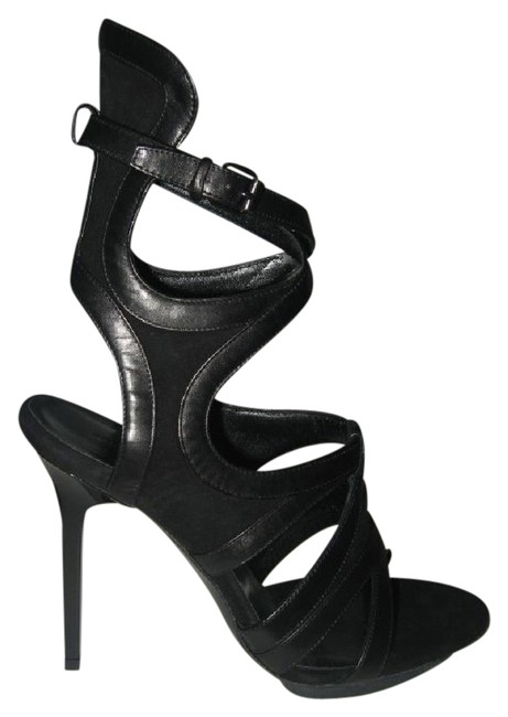 Balenciaga Black Leather Suede Strappy Gladiator Heels 355 Sandals