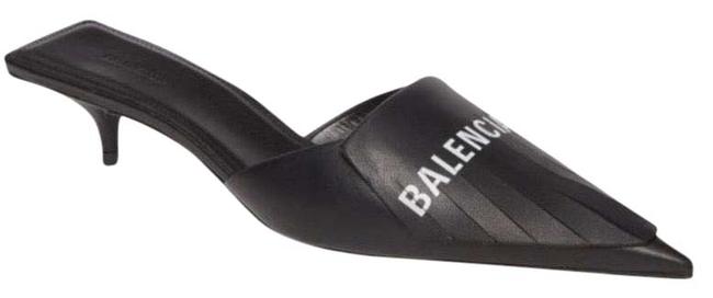 Balenciaga Black Logo Fringe MulesSlides