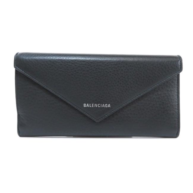 Balenciaga Black Long 499207 Paper Mini 2way Leather Ladies Wallet