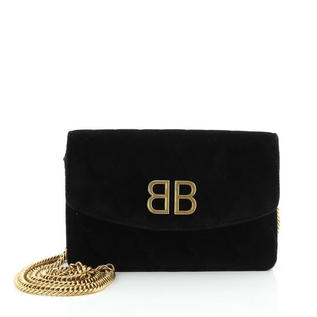 Balenciaga Black on Chain Round Quilted Velvet Small Wallet