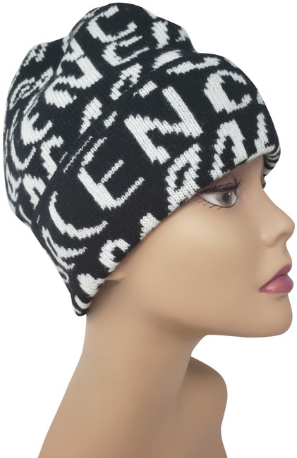 Balenciaga Black White Monogram Printed Beanie Hat