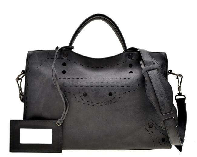 Balenciaga Blackout City Black Leather Shoulder Bag
