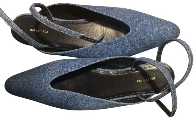 Balenciaga Blue Ankle Strap Denim Flats
