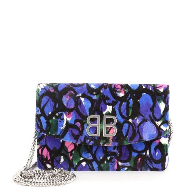 Balenciaga Blue Chain Quilted Printed Velvet Wallet