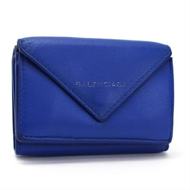 Balenciaga Blue Paper Mini Tri fold Compact Leather 504564 Wallet