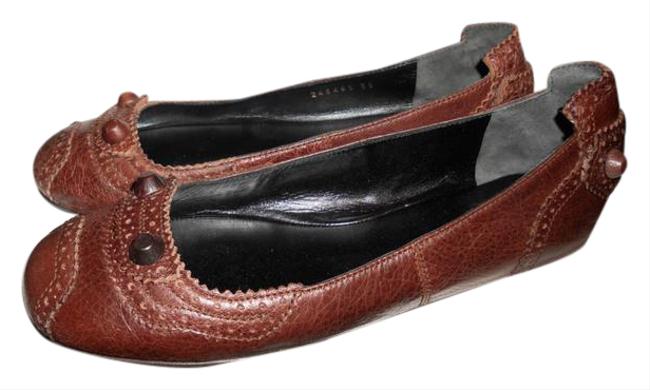 Balenciaga Brown Arena Leather Stud Ballerina Ballet Flats