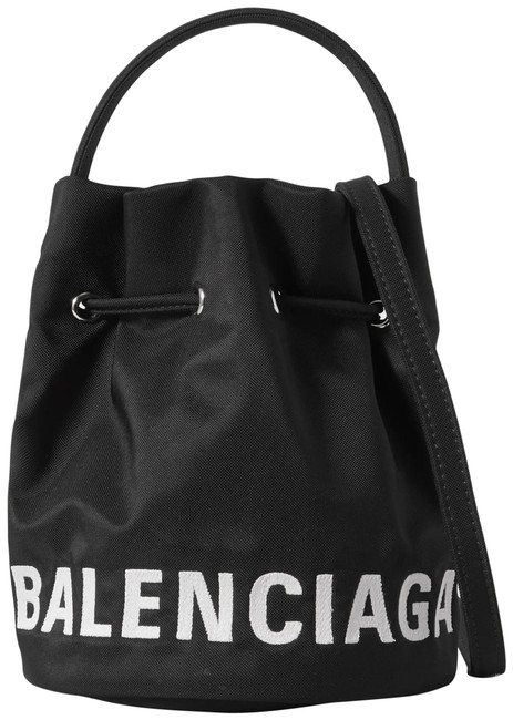 Balenciaga Bucket Wheel Embroidered Canvas Cross Body Bag