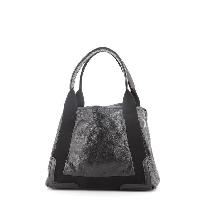 Balenciaga Cabas Navy Small Black Leather Satchel