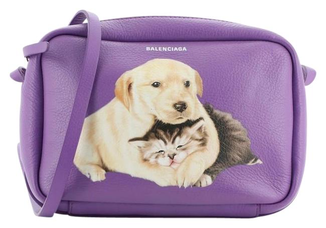 Balenciaga Camera Everyday Printed Small Print Purple Leather Cross Body Bag