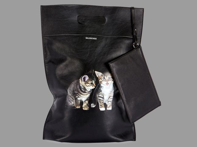Balenciaga Cat Print Shopper Black LeatherCoated Canvas Tote