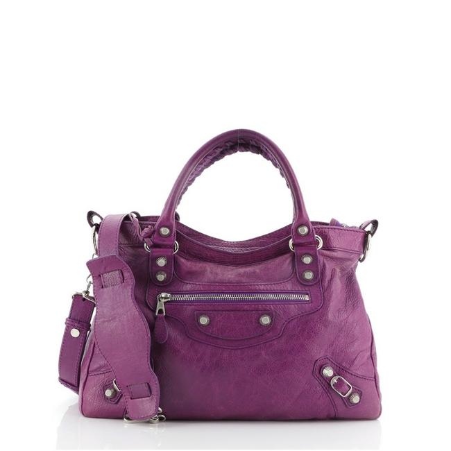 Balenciaga City Classic Studs Small Purple Leather Satchel