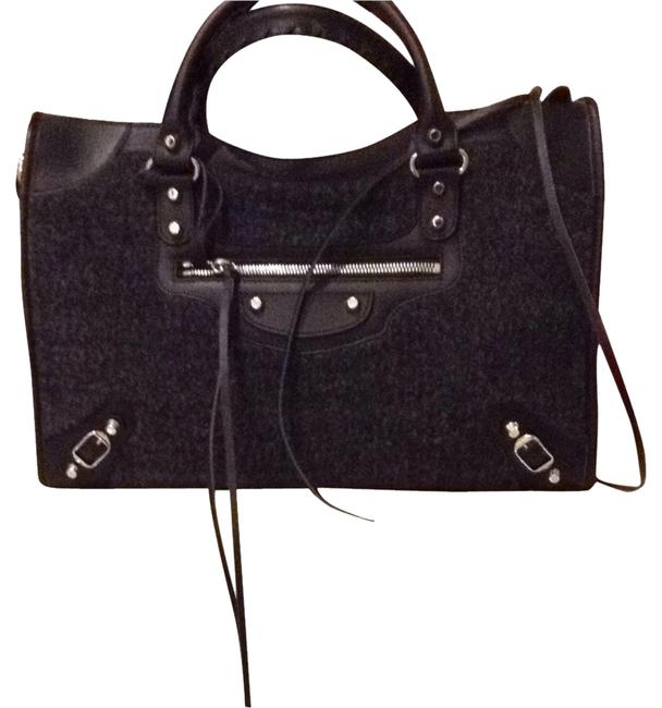 Balenciaga City GreyBlack Leather and Fur Tote