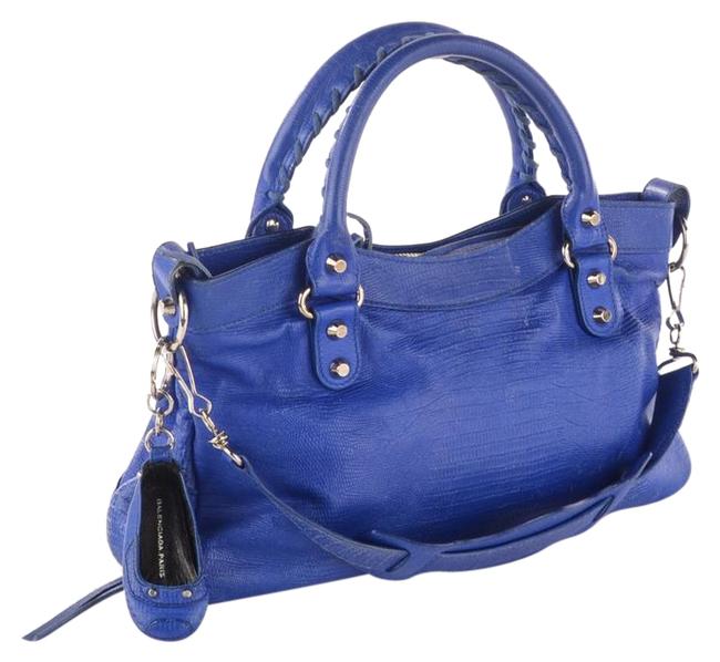 Balenciaga Classic Blue Leather Lizard Satchel
