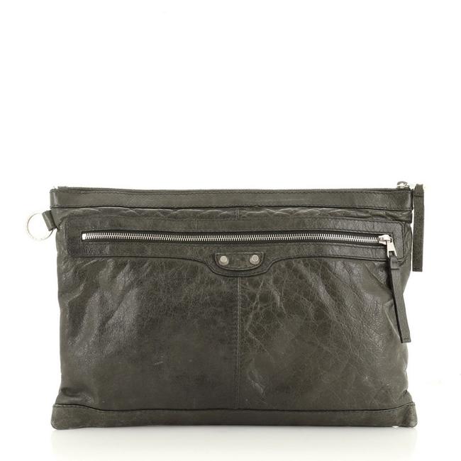 Balenciaga Classic City Pouch Large Green Leather Clutch