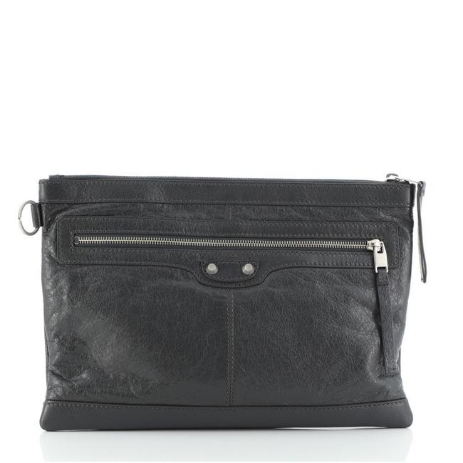 Balenciaga Classic City Pouch Medium Gray Leather Clutch