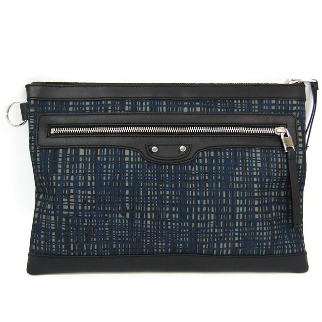 Balenciaga Classic Clip M 273022 Unisex BlackGrayNavy LeatherNylon Clutch