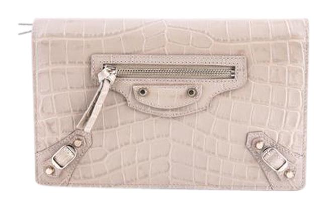 Balenciaga Cream Classic Crocodile embossed Wallet on chain Beige Wallet