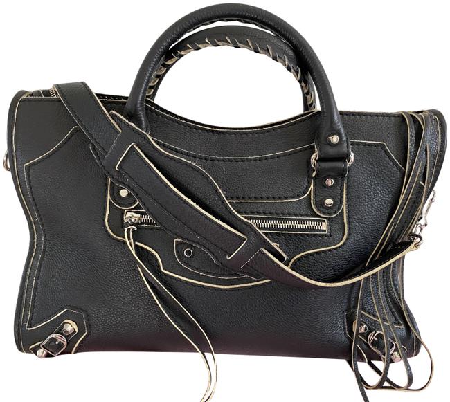 Balenciaga Classic Highlight Silver City Black Leather Satchel