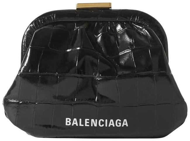 Balenciaga Cloud Coin Purse with Strap Black Leather Cross Body Bag