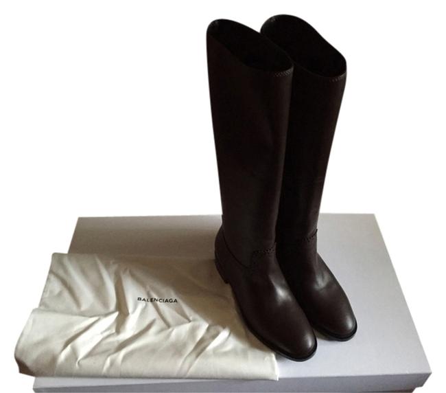 Balenciaga Dark Brown Flat Leather BootsBooties