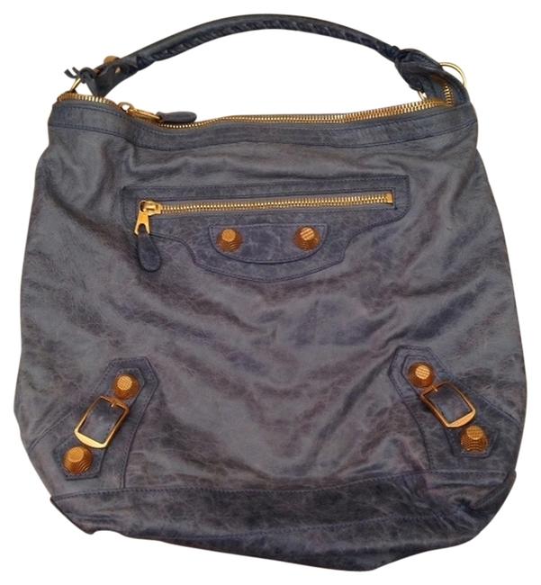 Balenciaga Day Blue Glacier Chevre Leather Shoulder Bag