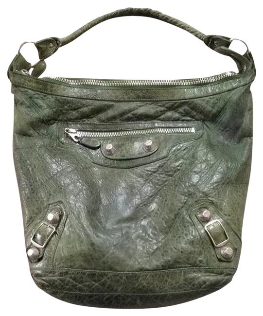 Balenciaga Day Hunter Green Leather Hobo Bag