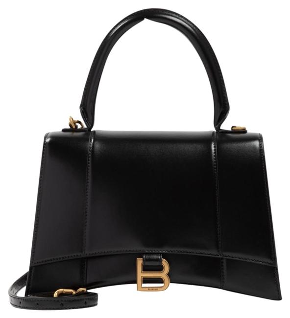 Balenciaga Dm Small Smooth Hourglass Black Leather Shoulder Bag