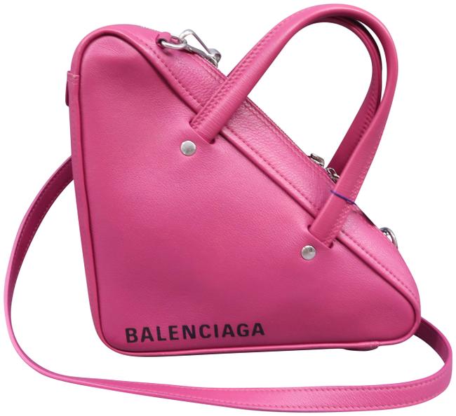 Balenciaga Duffle Triangle Rose Red Calfskin Leather Satchel