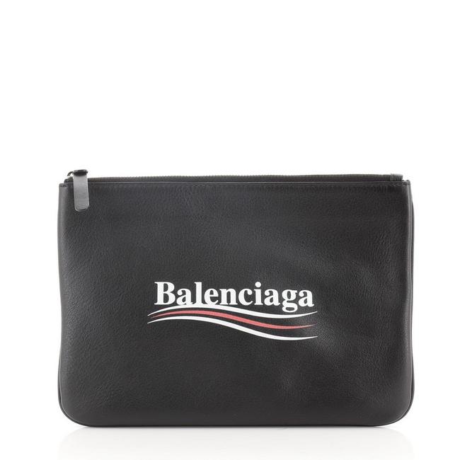 Balenciaga Everyday Campaign Pouch Printed Black Leather Clutch