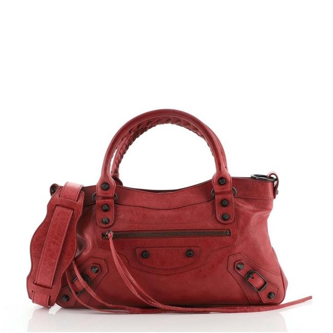 Balenciaga First Classic Studs Red Leather Shoulder Bag
