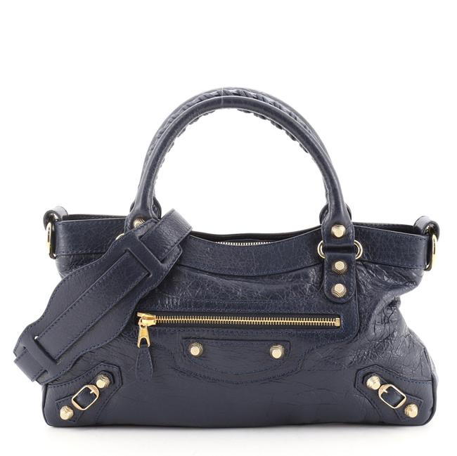 Balenciaga First Giant Studs Blue Leather Satchel