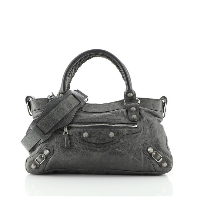Balenciaga First Giant Studs Gray Leather Satchel