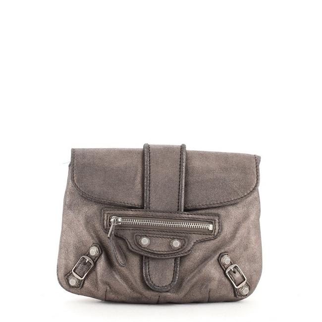 Balenciaga Flap Pouch Giant Studs Metallic Leather Clutch