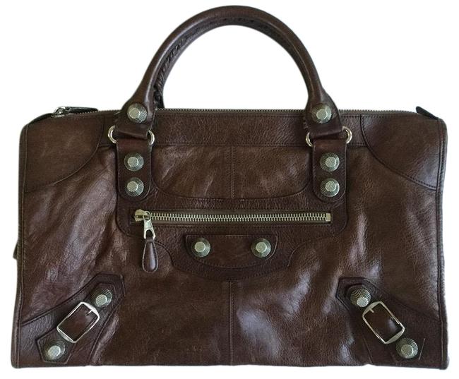 Balenciaga Giant 12 Silver City Brown Leather Satchel