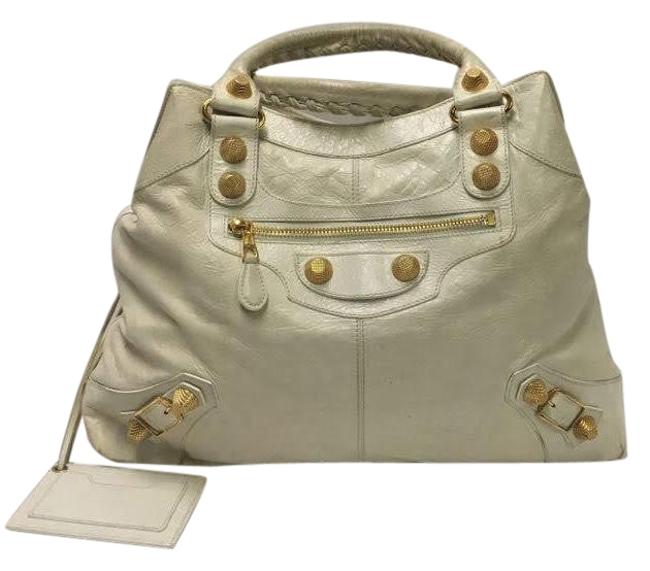 Balenciaga Giant City Brief Cream Lambskin Leather Satchel