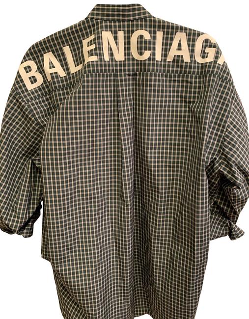 Balenciaga Green Plaid Swing Shirt Blouse10 M