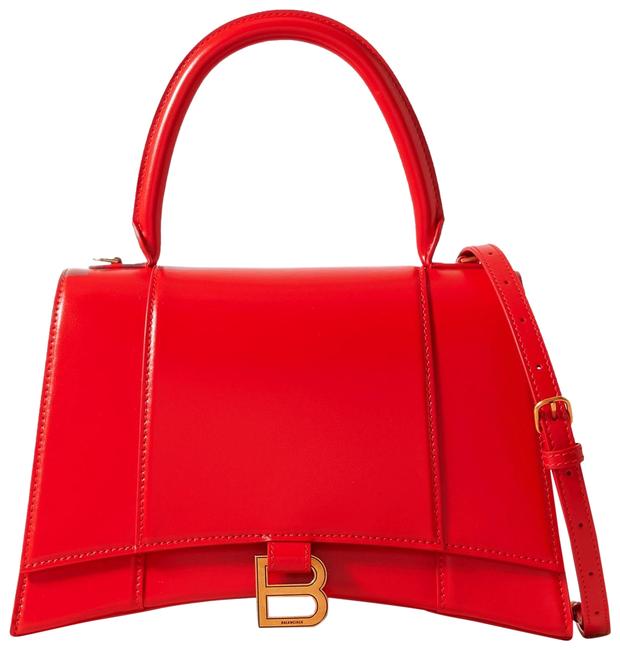 Balenciaga Hourglass Medium Glossed leather Tote Red Leather Satchel