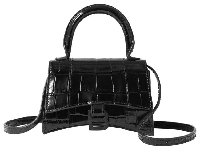 Balenciaga Hourglass Nano Croc effect Tote Black Leather Cross Body Bag